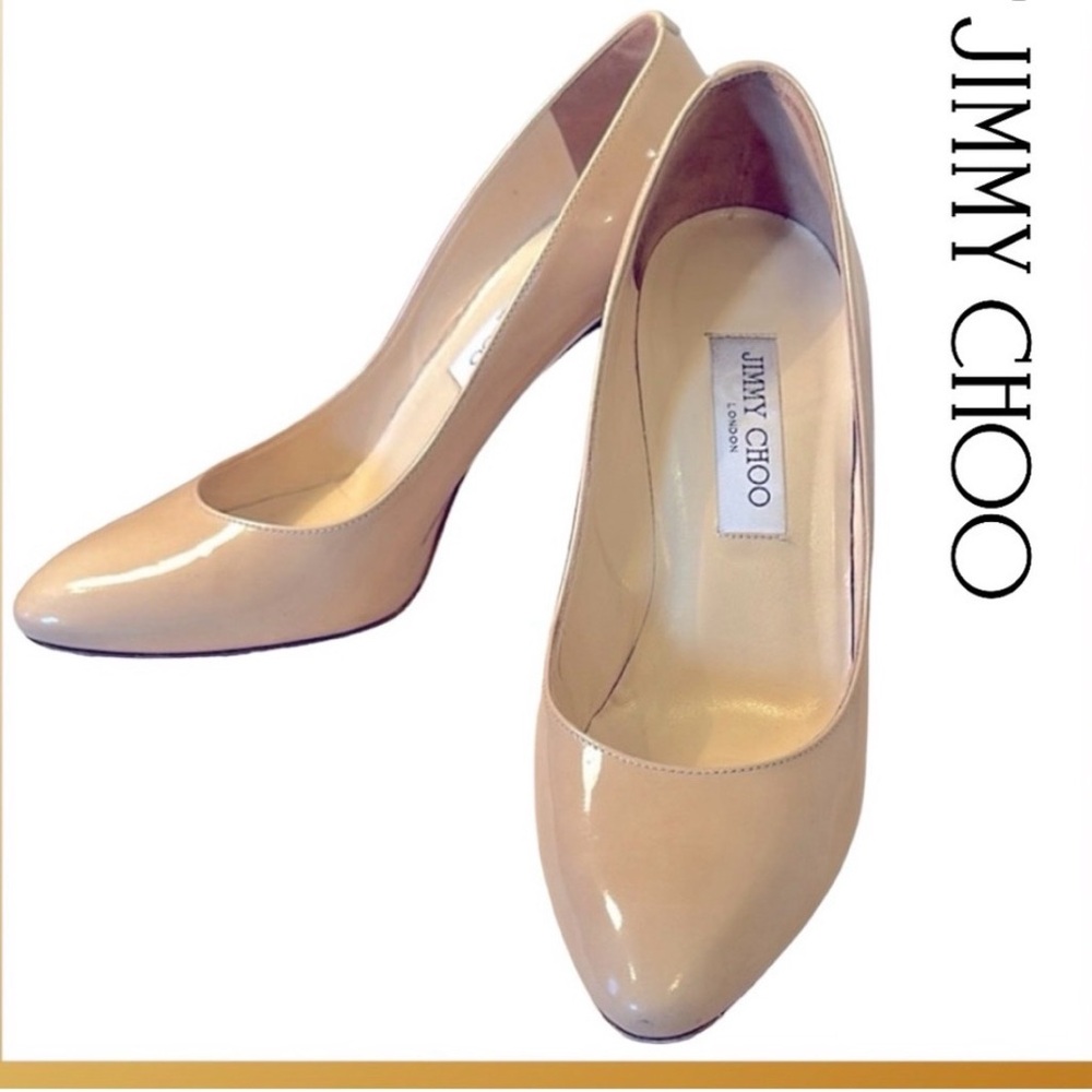Jimmy Choo Nude Patent Leather Heels, size 38 1/2